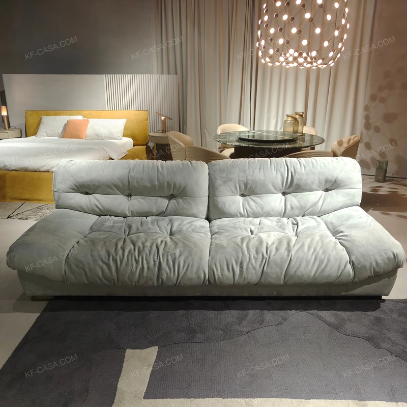 Cloud-Enveloped Lazy Straight Sofa with Handcrafted Button Tufting & Premium Matte Leather Upholstery